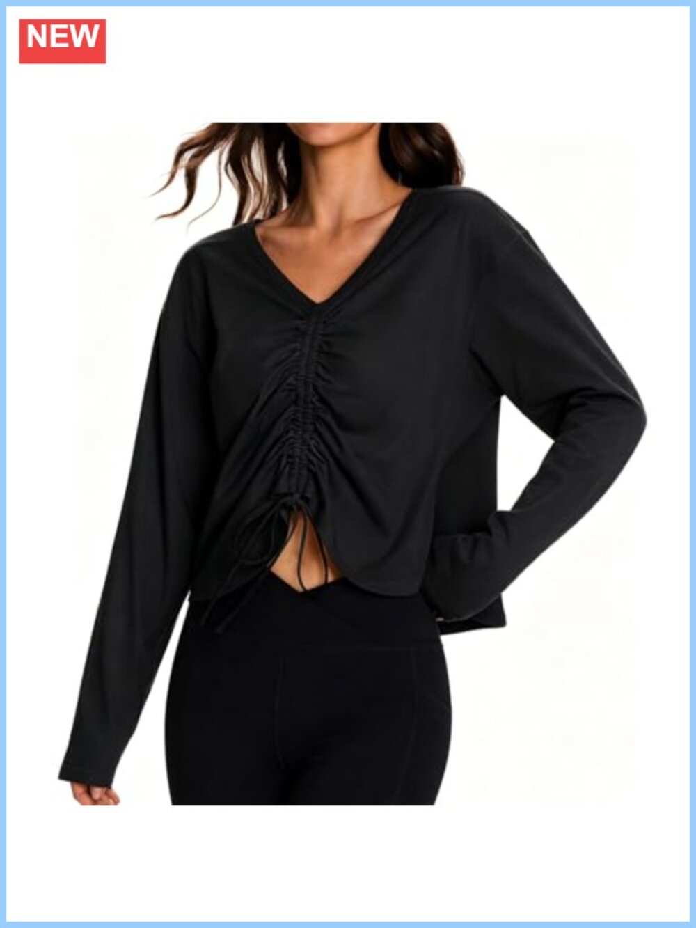 Reversible Long Sleeve V-Neck Yoga Workout Top Cotton Blend Loose Fit